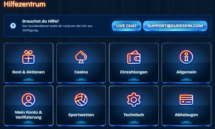 Dudespin Casino Support